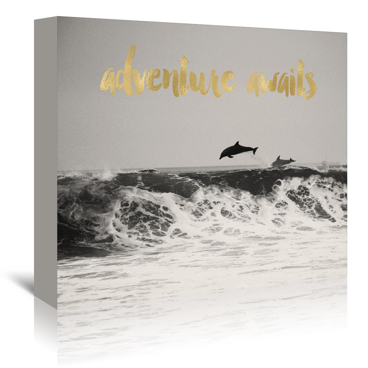 Dolphins Adventure Awaits Gold On Bwphoto by Amy Brinkman  Gallery Wrapped Canvas - Americanflat